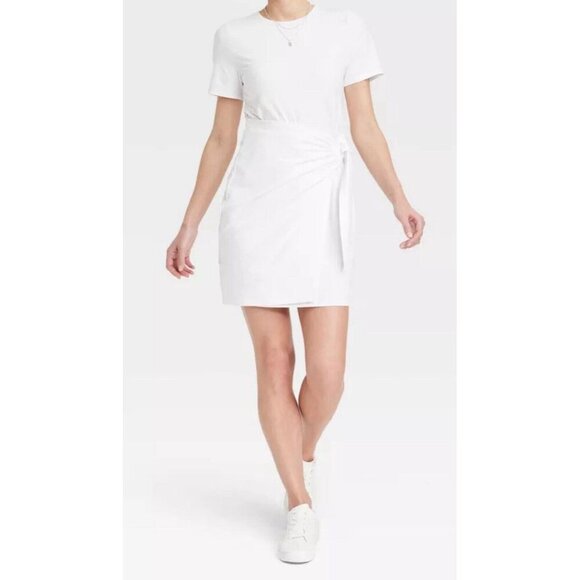 A New Day Women's Short Sleeve Mini T-Shirt Wrap Dress White Sz M - Picture 4 of 11